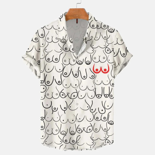 Boobs Stick Figures In Various Shapes Print Casual Short Sleeve Shirt