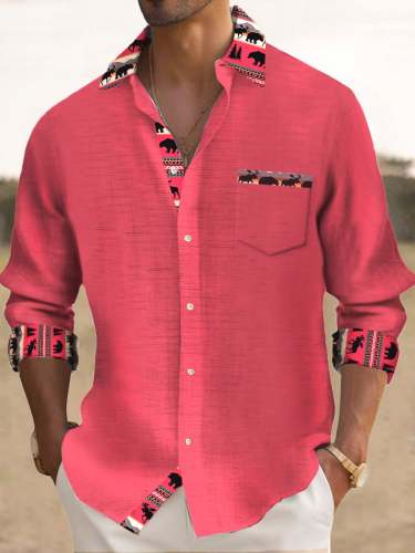 Casual Fashion Printed Contrast Color Men's Long Sleeve Shirt