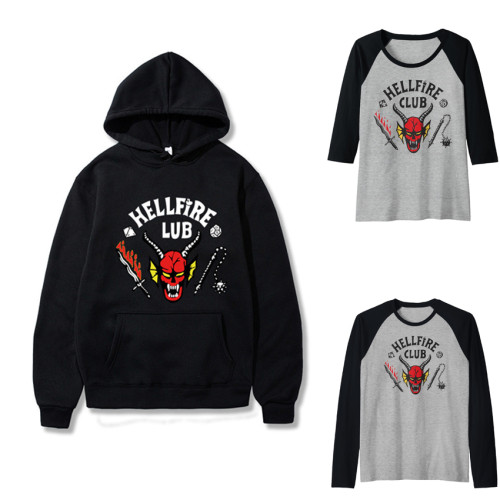 Stranger Things 4 Hellfire Club Logo Raglan Baseball Tee Long Sleeves Hoodie Pullover Sweater