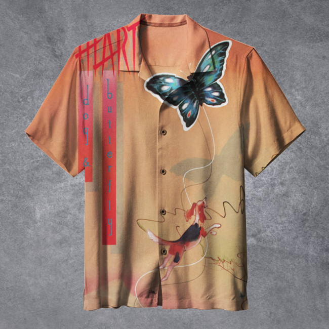 Heart - Dog & Butterfly |Unisex Hawaiian Shirt