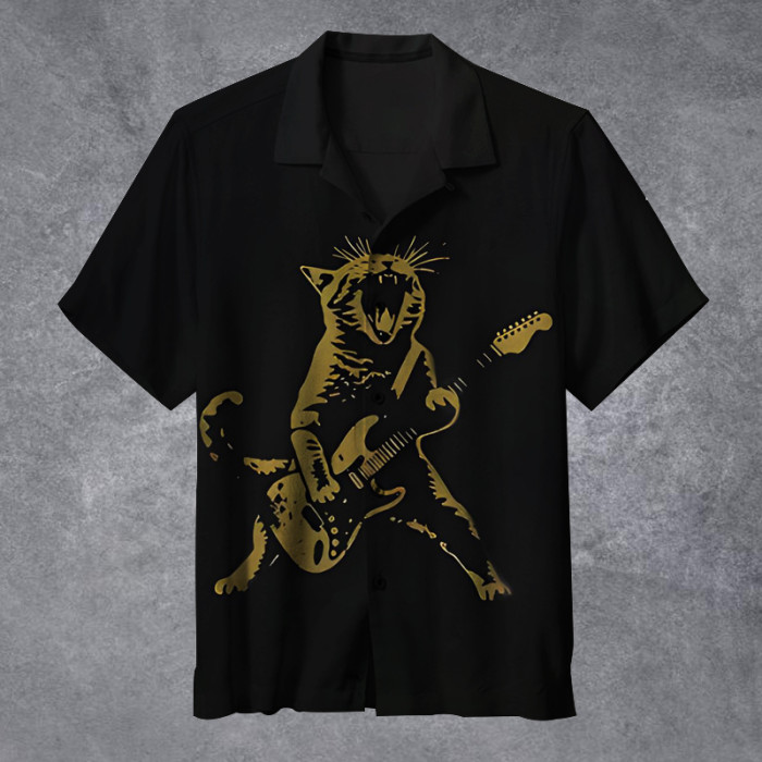 Rock Cat Playing Guitar | Hawaiian Shirt