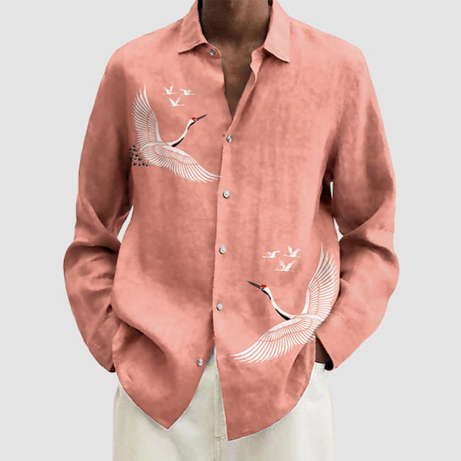 Japanese Style Crane Print | Long Sleeve Shirt