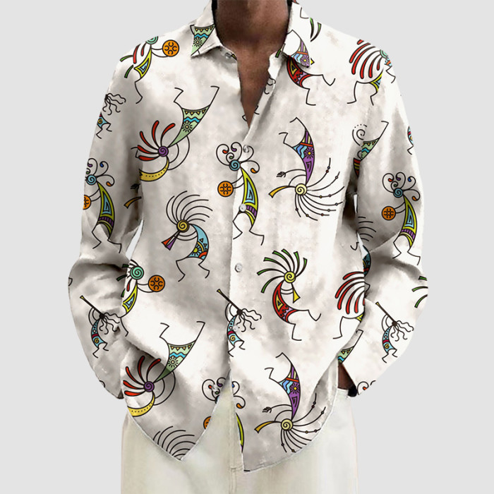 Retro Kokopelli Pattern | Long Sleeve Shirt