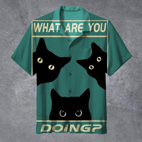 Black cat, what are you doing?| Hawaiian Shirt