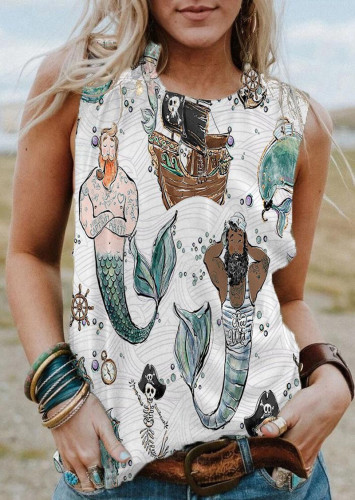 Mermaid pirate ship-Women's Print Vest