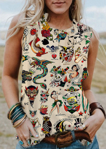 Vintage Sailing Ship Mermaid And Globe Tattoos-Women's Print Vest