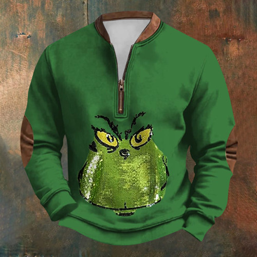 Grinch Zipper crewneck sweatshirt-04 | Men's Sweatshirt