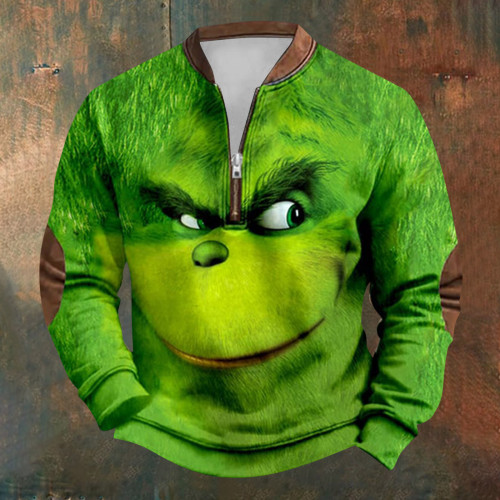 Grinch Zipper crewneck sweatshirt-02 | Men's Sweatshirt