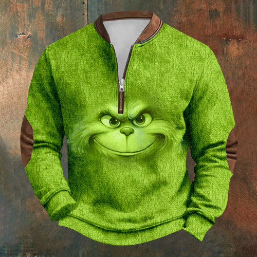 Grinch Zipper crewneck sweatshirt-58 | Men's Sweatshirt
