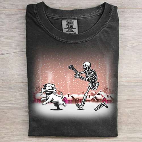 Christmas Skull Puppy Print Retro | Unisex T-SHIRT