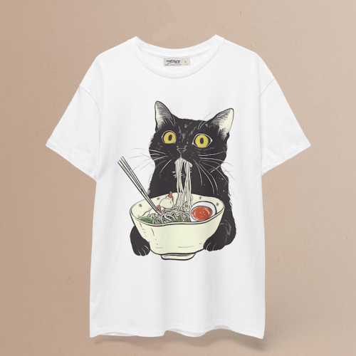 Funny Cat Eating Noodles |  Unisex T-SHIRT