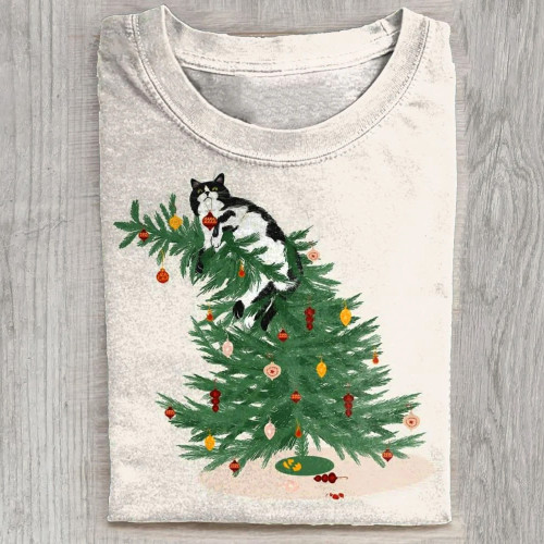 Christmas Cat Art Print |  Unisex T-SHIRT
