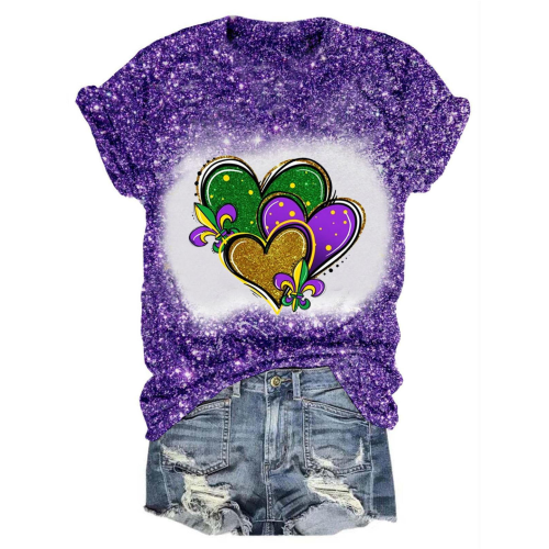 Glitter Mardi Gras Heart Print |  Unisex T-SHIRT