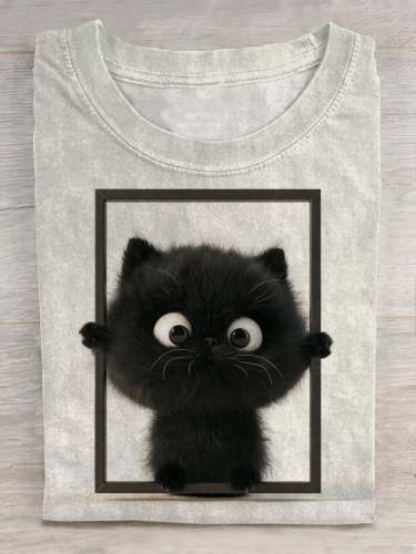Black Cat Art Print Short Sleeve Casual | T-SHIRT