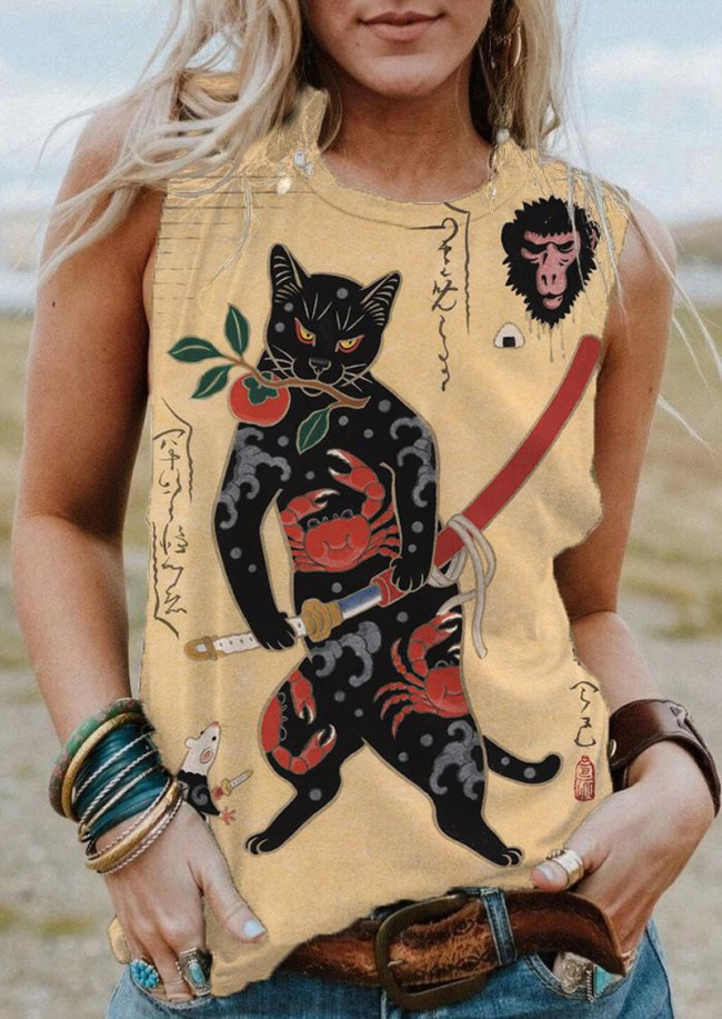 Samurai black cat-Women's Print Vest