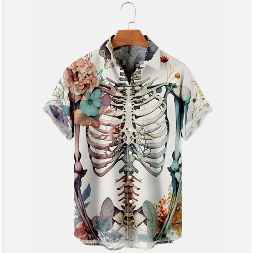 Skull Floral Pocket Casual Short Sleeve Shirt |  Hawaiian Shirt