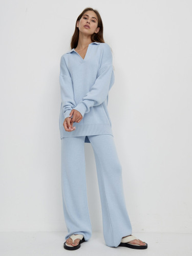 Polo collar knitted pullover sweater suit  | Women's clothing