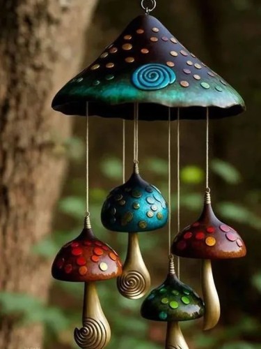 Mushroom Campanula Black Colorful Handmade Mushroom Resin Art Wind Chime