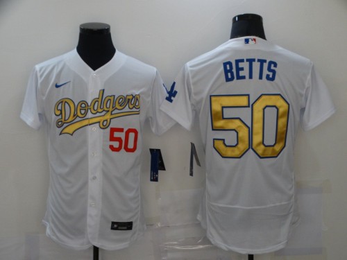 Nike Los Angeles Dodgers 50 Mookie Betts Baseball Jersey White champion gold lettering