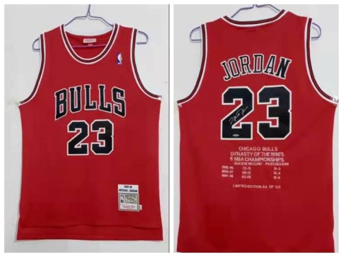 Chicago Bulls 23 Michael Jordan Basketball Jersey Red Retro Three in a row signature Limited Edition