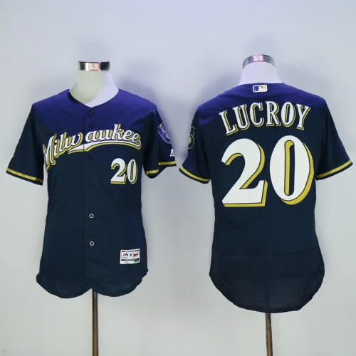 Milwaukee Brewers 20 Jonathan Lucroy Flexbase Baseball Jersey Navy Blue