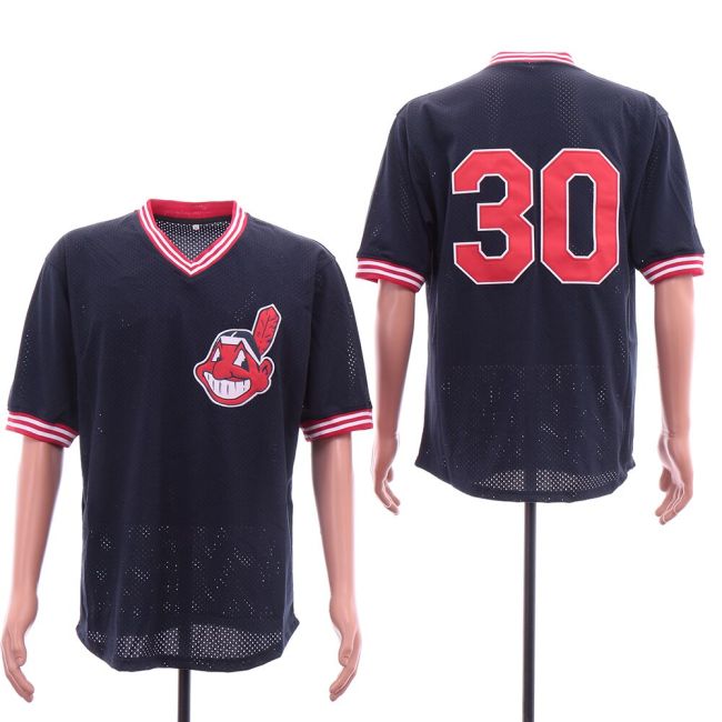 Cleveland indians 30 Joe Carter Baseball Jersey Navy Blue Retro