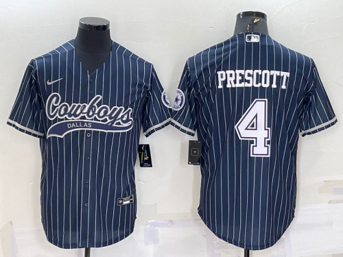 Dallas Cowboys 4 Dak Prescott Baseball Jersey Navy Blue