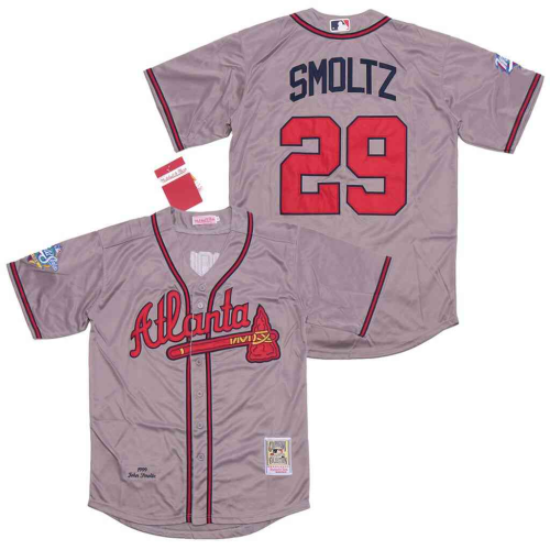 Atlanta Braves 29 John Smoltz Baseball Jersey Gray Retro