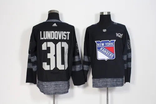 Adidas 100th Anniversary New York Rangers 30 Henrik Lundqvist Ice Hockey Jersey Black