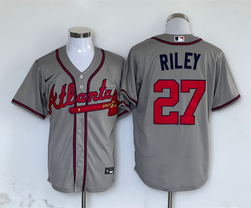 Nike Atlanta Braves 27 Austin Riley Baseball Jersey Gray