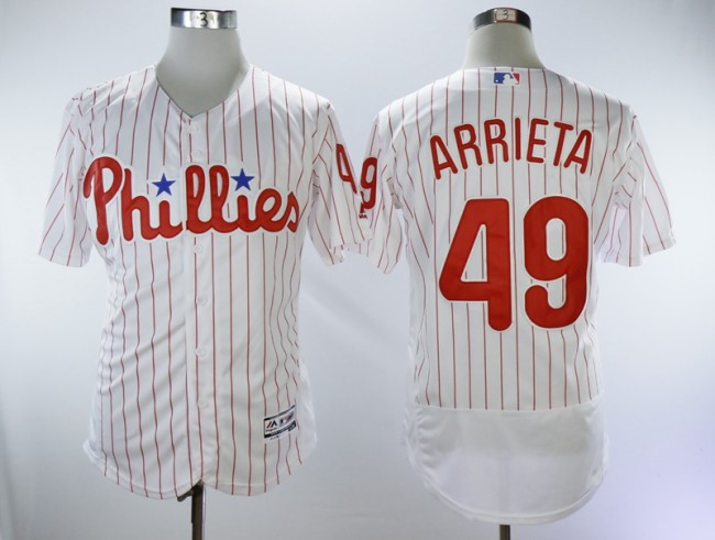 Philadelphia Phillie 49 Jake Arrieta Flexbase Baseball Jersey Fans White red stripes