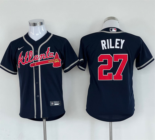 Youth Nike Atlanta Braves 27 Austin Riley Baseball Jersey Navy Blue