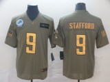 Detroit Lions 9 Matthew Stafford Olive Salute To Service Limited Jersey Gold Word