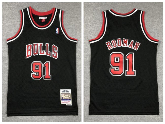 Youth Chicago Bulls 91 Dennis Rodman Basketball Jersey Black Retro