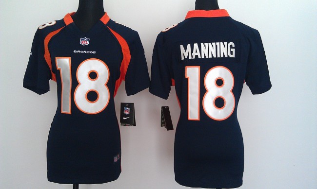 Women Denver Broncos 18 Peyton Manning Football Jersey Navy Blue