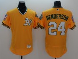 Oakland Athletics 24 Rickey Henderson Flexbase Baseball Jersey Yellow