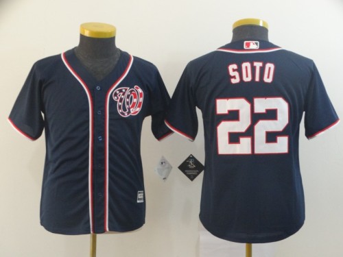 Youth Washington Nationals 22 Juan Soto Baseball Jersey Navy Blue