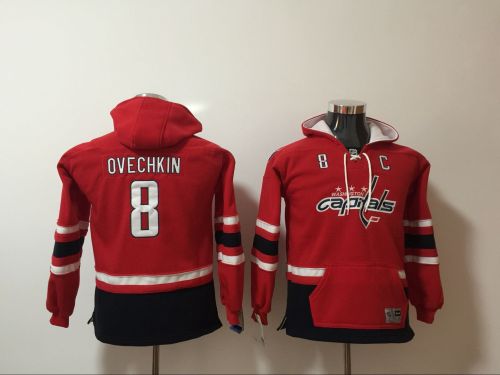 Youth New Classic Washington Capitals 8 Alex Ovechkin Ice Hoodies Hockey Jersey Red