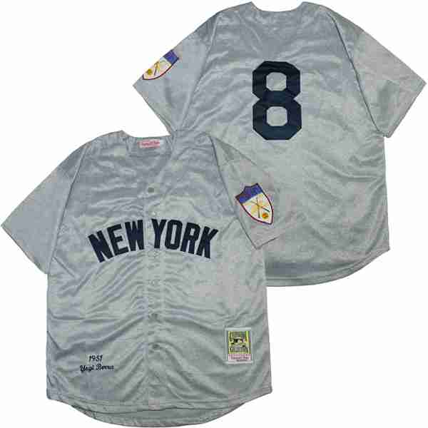 New York Yankees 8 Yogi Berra Baseball Jersey Gray Retro