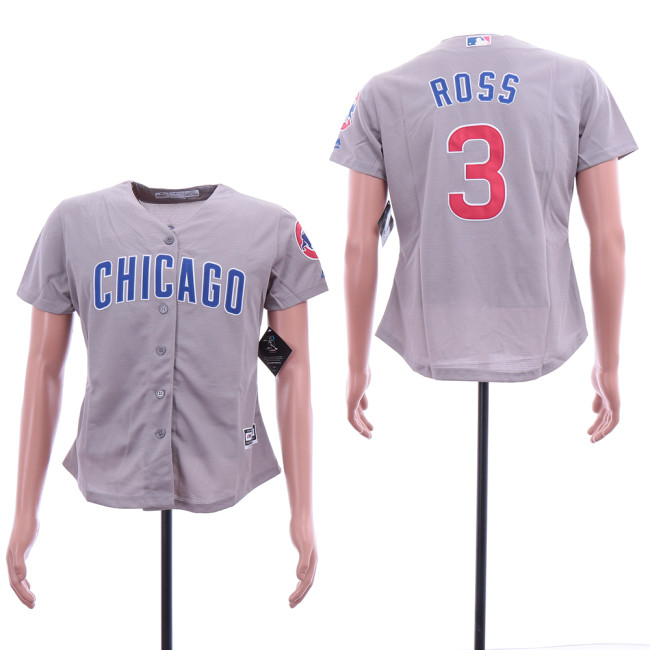 Women Chicago Cubs 3 David Ross Baseball Jersey Gray