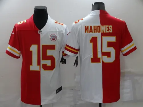 Kansas City Chiefs 15 Patrick Mahomes Football Jersey Legend Half red and half white