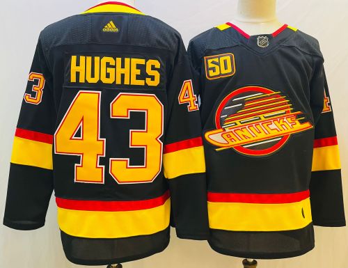 Adidas Vancouver Canucks 43 Quinn Hughes Ice Hockey Jersey Black