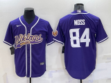 Minnesota Vikings 84 Randy Moss Baseball Jersey Legend Purple
