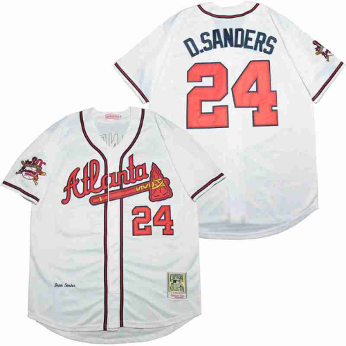 Atlanta Braves 24 Deion Sanders Baseball Jersey White Retro