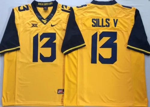 West Virginia Mountaineers 13 David Sills V Football Jersey Yellow