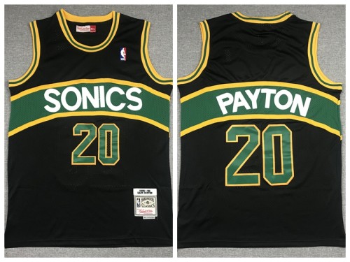 Seattle Super Sonics 20 Gary Payton Basketball Jersey Black Retro