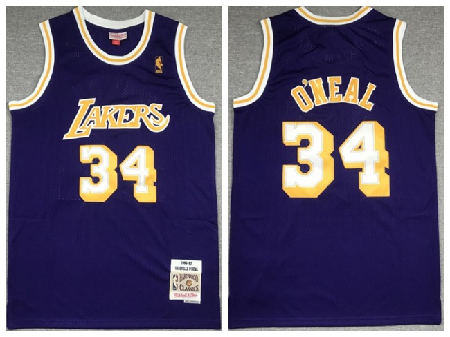 Los Angeles Lakers 34 Shaquille O'Neal Basketball Jersey Purple Retro