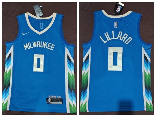 Nike Milwaukee Bucks 0 Damian Lillard Basketball Jersey Blue