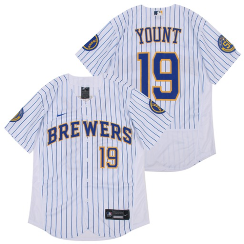 Nike Milwaukee Brewers 19 Robin Yount Flexbase Baseball Jersey White