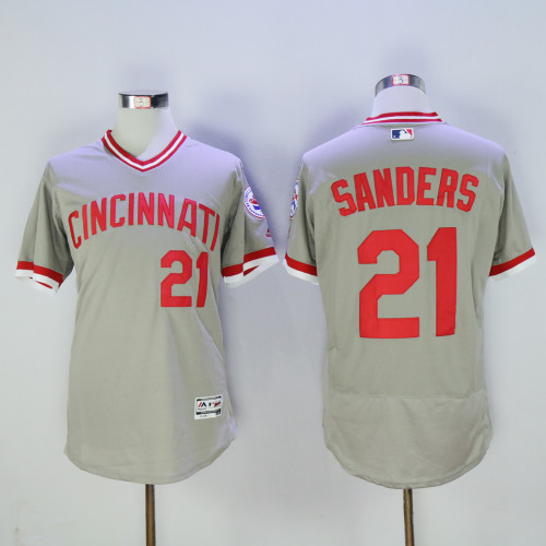 Cincinnati Reds 21 Deion Sanders Flexbase Baseball Jersey Gray